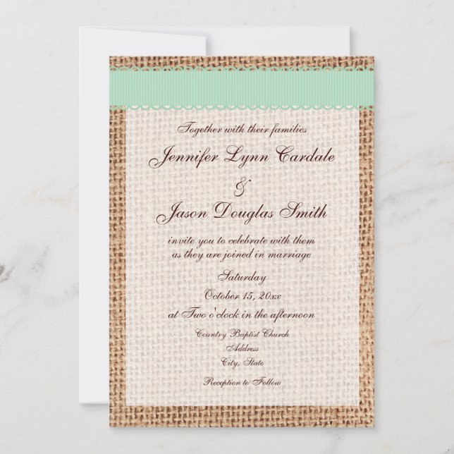 Invitación Boda Rústico de cinta adhesiva impresa (Anverso)