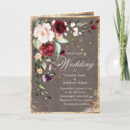 Invitación Boda Rústico de color de agua floral de Borgoña en