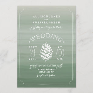 Invitación Boda Rústico de color de agua verde y cono de pino