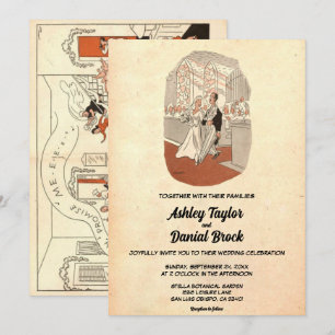Invitación Boda Rústico de Cómic Rústico de Novias Viejas Ret