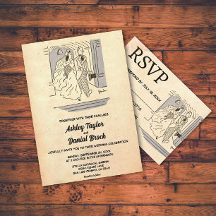 Invitación Boda Rústico de Cómic Rústico de Novias Viejas Ret