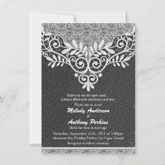 Invitación Boda Rústico de cuero de encaje negro de motocicli