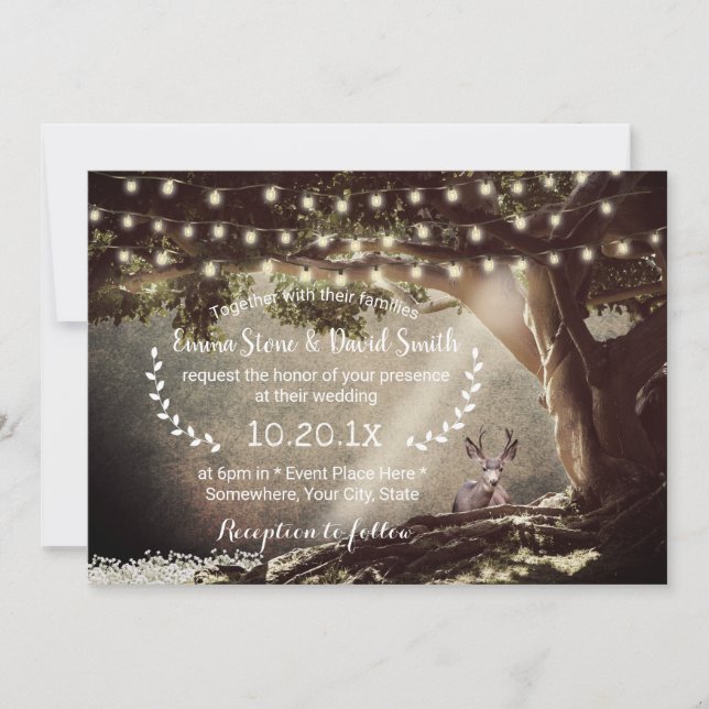 Invitación Boda Rústico de Deer y Árbol Forestal (Anverso)