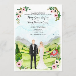 Invitación Boda Rústico De Dos Ilustraciones