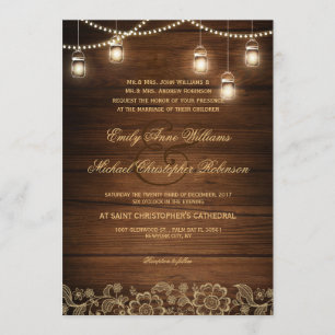 Invitación boda rústico de encaje dorado mason