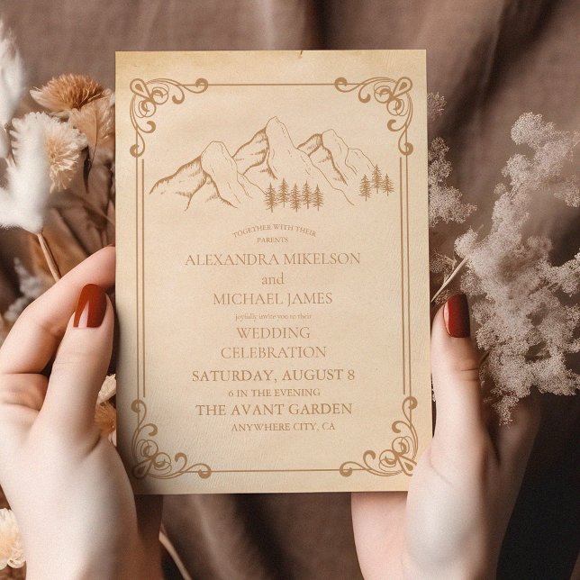 Invitación Boda Rústico de Esbozo de Montaña Pine Woods (Subido por el creador)