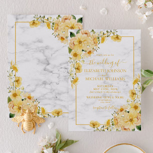 Invitación Boda Rústico de escritura de mármol floral amarill