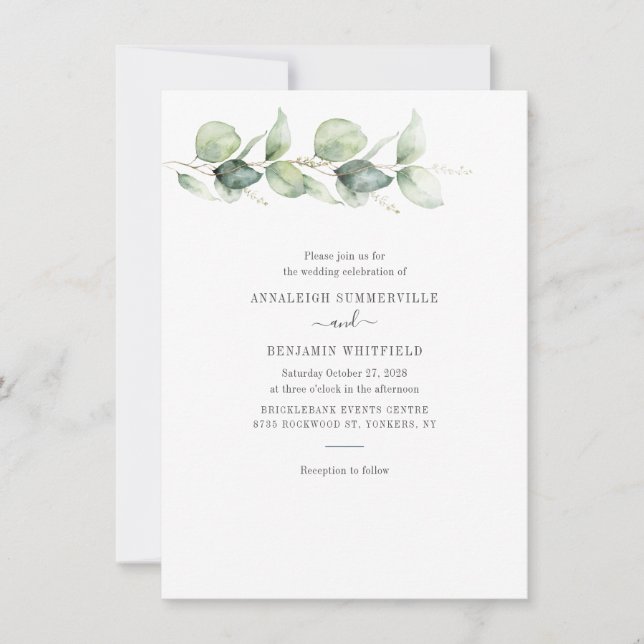 Invitación Boda rústico de eucaliptos botánicos (Anverso)
