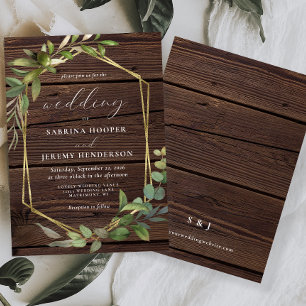 Invitación Boda Rústico de Eucalyptus Wood Gold Frame