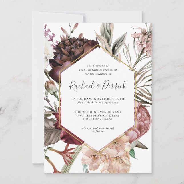 Invitación Boda Rústico de Fantasía Floral de Boho (Anverso)