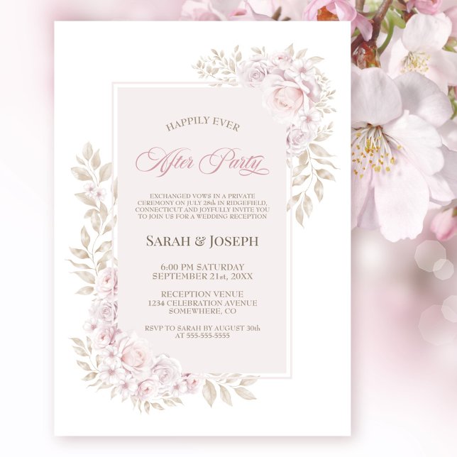 Invitación Boda Rústico De Flor Rosa Después De Fiesta (Subido por el creador)