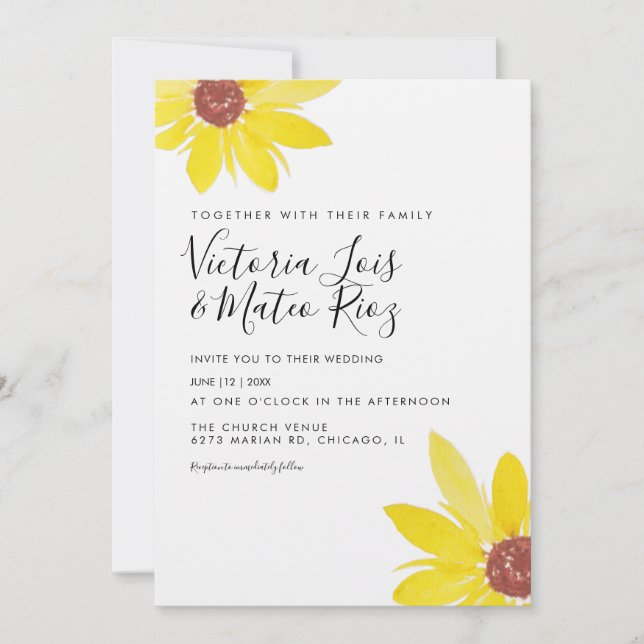 Invitación Boda Rústico de Flor Salvaje de Sunflower Watercol (Anverso)