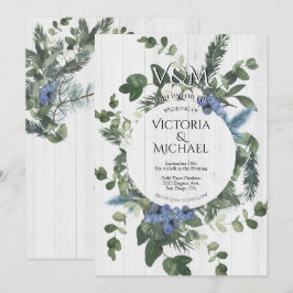 Invitación Boda Rústico de Floral de Madera Blanca y Bosque d