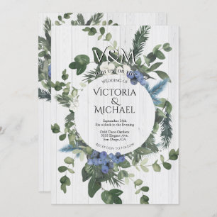 Invitación Boda Rústico de Floral de Madera Blanca y Bosque d