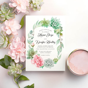 Invitación Boda Rústico de Floral de suculento color de agua