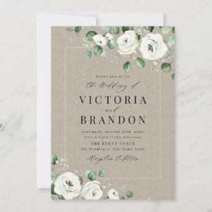Invitación Boda rústico de flores blancas de eucalipto