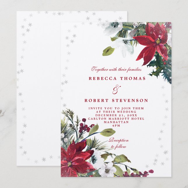 Invitación boda rústico de flores de invierno moderno (Anverso / Reverso)