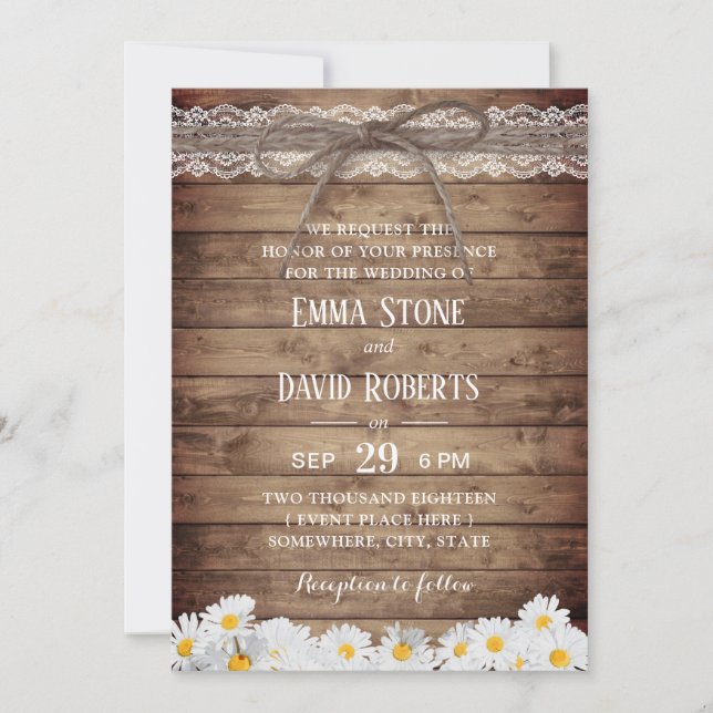 Invitación Boda Rústico de flores de margarita y gemela (Anverso)