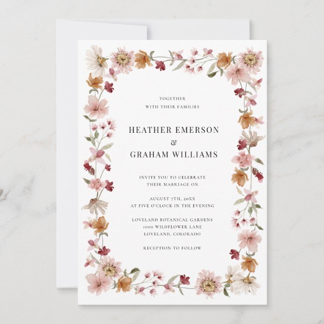 Invitación Boda Rústico de Flores Silvestres (Anverso)