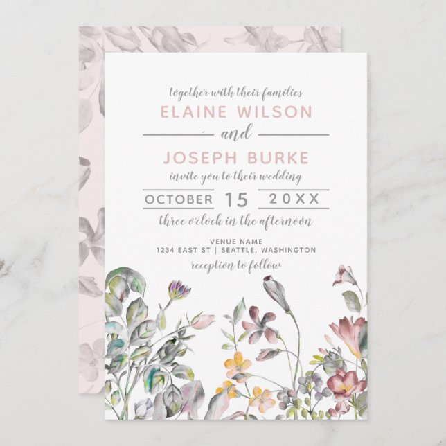 Invitación Boda Rústico de Flores Silvestres (Anverso / Reverso)