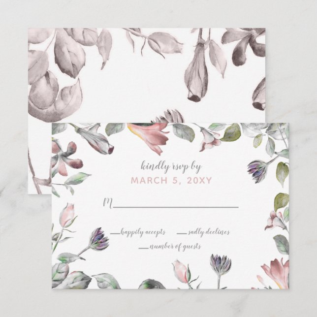 Invitación Boda Rústico de Flores Silvestres (Anverso / Reverso)