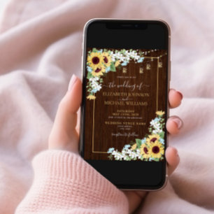 Invitación Boda Rústico de fotografía azul con girasol de mad