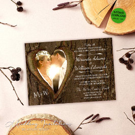 Invitación Boda Rústico de fotografía del corazón del árbol d