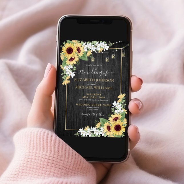 Invitación Boda Rústico de Fotos de Girasol y Madera Floral G (Subido por el creador)