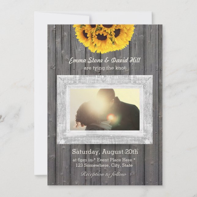 Invitación Boda Rústico de Fotos de Madera Weathered (Anverso)