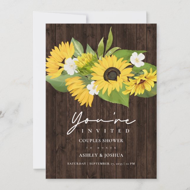 Invitación Boda Rústico de girasol ducha  de parejas (Anverso)