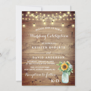 Invitación Boda Rústico de girasol y Luces