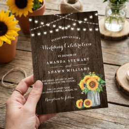 Invitación Boda Rústico de girasoles Mason Jar String Luces