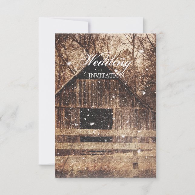 Invitación boda rústico de granero de invierno de campo occid (Anverso)
