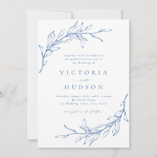 Invitación Boda rústico de guirnalda azul simple