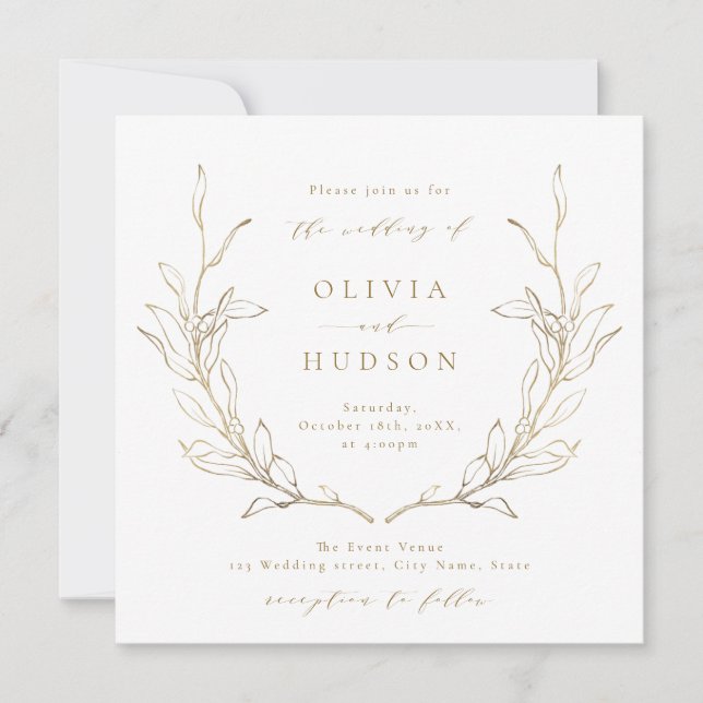 Invitación Boda rústico de guirnaldas botánicas simples de or (Anverso)