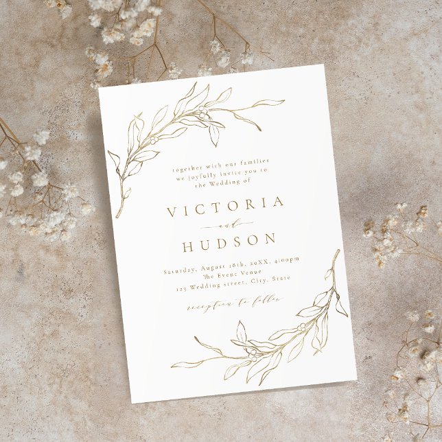 Invitación Boda rústico de guirnaldas botánicas simples de or (Subido por el creador)