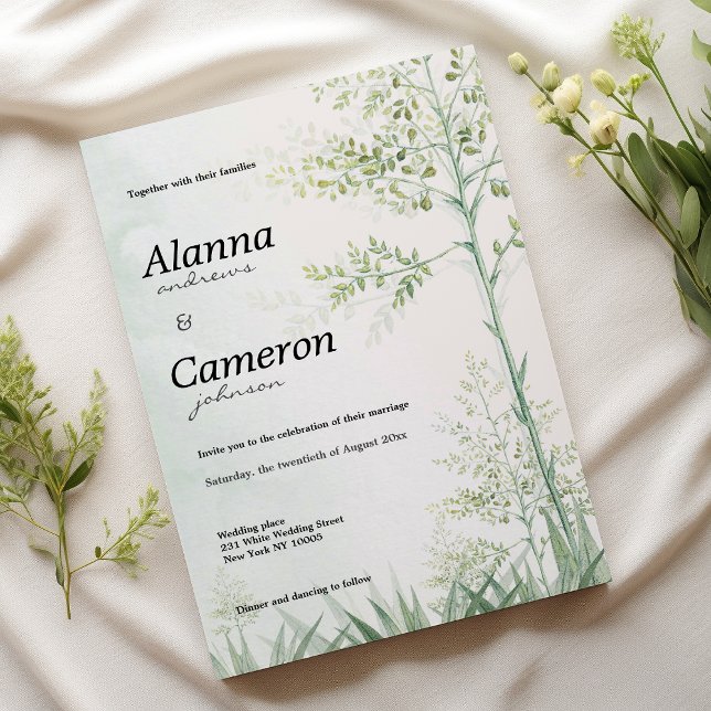 Invitación Boda rústico de hojas de vegetación botánica (Botanical greenery leaf floral rustic Wedding )