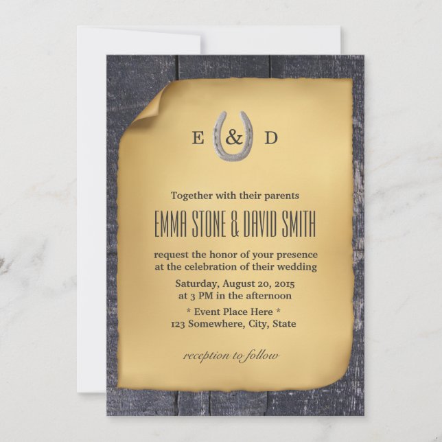 Invitación Boda Rústico de Horseshoe Barn Wood (Anverso)