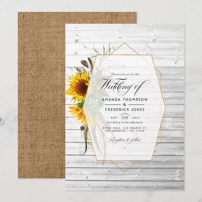 Invitación Boda rústico de huerta de campo geométrico de gira (Anverso / Reverso)