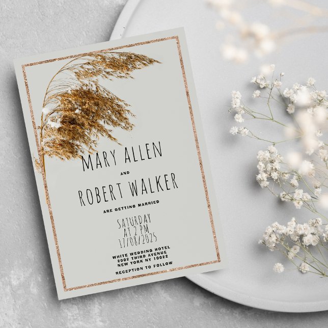Invitación Boda rústico de humedales dorados (Rustic golden gray wetland floral wedding )
