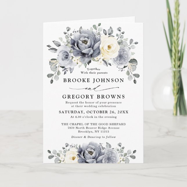 Invitación Boda Rústico de Invierno de Marfil Gris Plateado (Anverso)