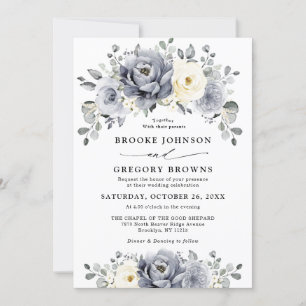 Invitación Boda Rústico de Invierno de Marfil Gris Plateado