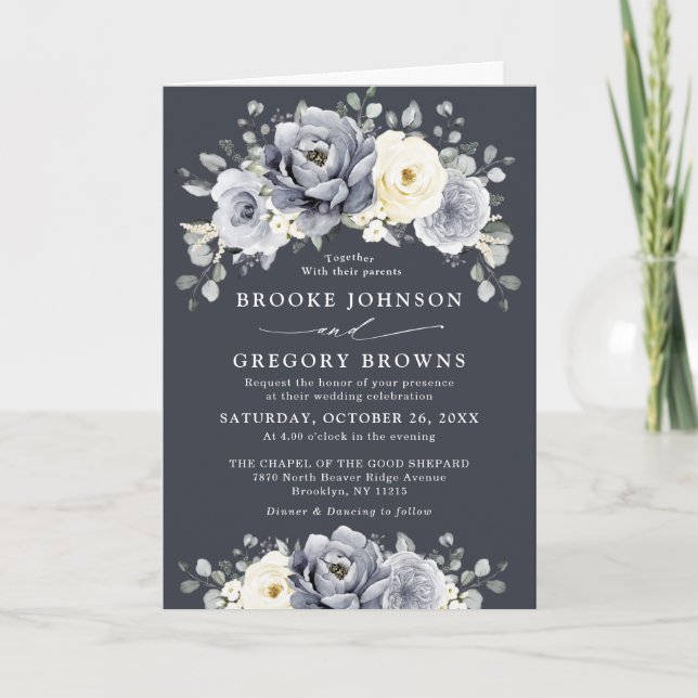 Invitación Boda Rústico De Invierno De Marfil Gris Plateado E (Anverso)