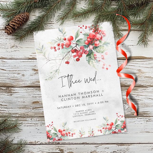 Invitación Boda Rústico de Invierno Holly y Pine (Rustic Holly & Pine Wedding Invitation)