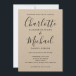 Invitación Boda Rústico de Kraft con escritura de firma negra<br><div class="desc">Con nombres de estilo característico,  esta elegante invitación a la boda puede ser personalizada con su información en letras negras de moda en una tarjeta kraft rústica. Diseñado por Thisisnotme©</div>