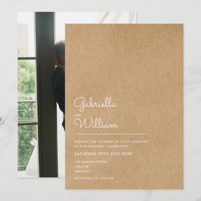 Invitación Boda Rústico de Kraft para escritura natural (Anverso / Reverso)