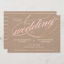 Invitación Boda Rústico de Kraft y Rosa Gold Script