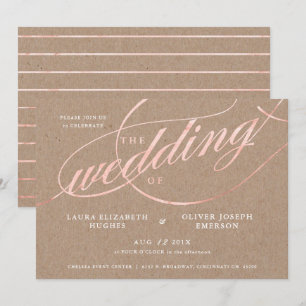 Invitación Boda Rústico de Kraft y Rosa Gold Script