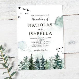 Invitación Boda Rústico de la acuarela del pino verde