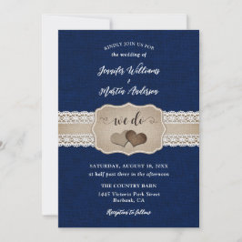 Invitación Boda Rústico de la Armada Azul Burlap y Lace